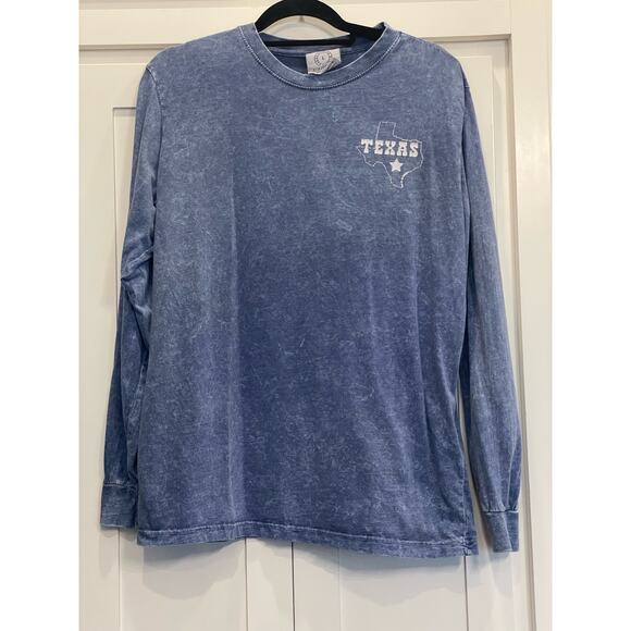 US Vintage Blue L/s T-shirt San Antonio Texas L, horns, distressed 100% Cotton - Picture 1 of 6